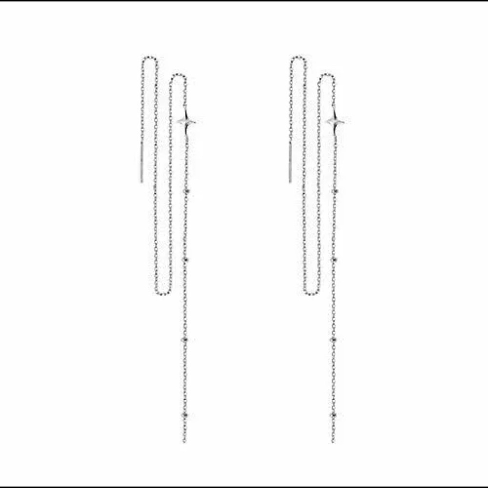 Sluynz 925 sterling silver star long dangle earrings chain